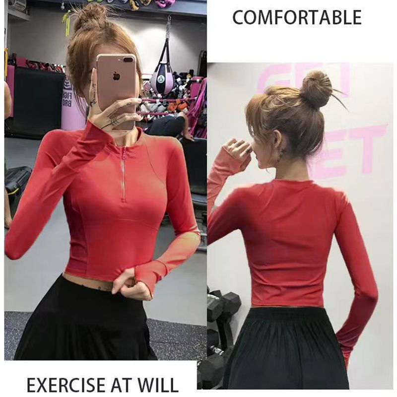 新款运动外套女修身显瘦瑜伽服健身长袖上衣拉链跑步健身衣