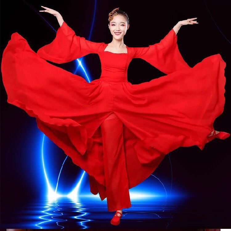 出租中国古典舞风水袖演出服飘逸古装汉服襦裙仙女装大摆裙红色