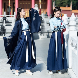 出租改良魏晋中国风汉服刺绣花交领襦裙情侣武侠风大氅广袖