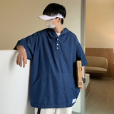 709-C902-P65单人夏季纯色棉牛仔连帽宽松大码衬衫T恤日系，男装T恤，星座709