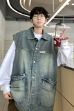 709-MJ80-P75春秋复古做旧休闲简约软牛仔马甲外套情侣，女装短外套，星座709