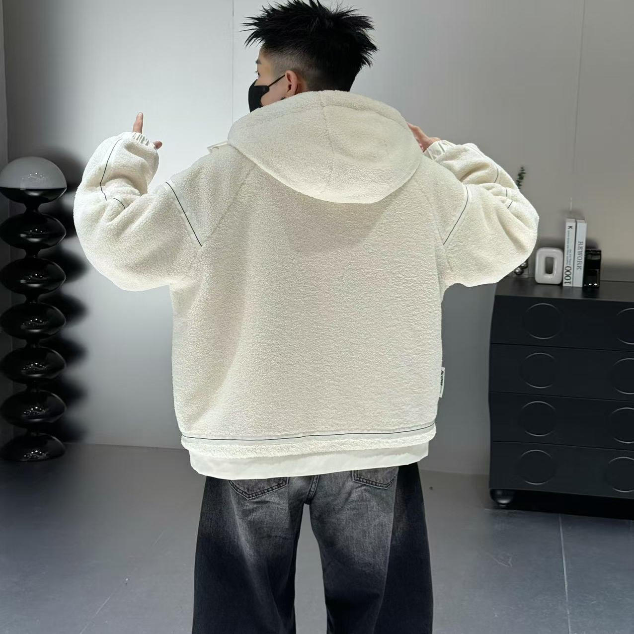 709-MY1833-P145冬季新款单人简约休闲百搭羊羔毛连帽棉服,男装棉衣,星座709