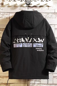 709-MY608-P80 冬季挂拍港风冬季加厚连帽印花百搭棉衣外套男图片