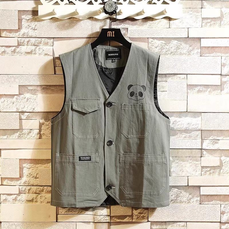 709-MJ10-P60挂拍港风原创简约多口袋印花百搭休闲无袖马甲坎肩，男装背心/马甲，星座709