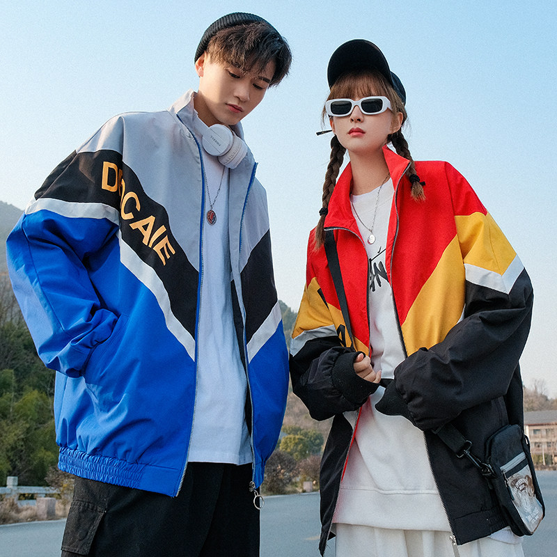 709-JK203-P65港风长袖拼色夹克开衫外套学生百搭运动服潮情侣，男装夹克，星座709