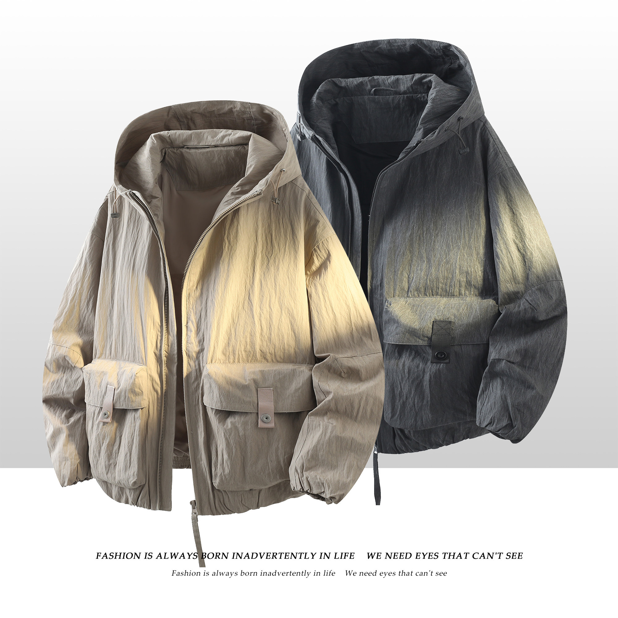 709-JK50-P120 春季上新 白底 潮流时尚简约连帽夹克外套图片
