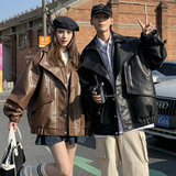 709-JK877-P145小众西装领皮衣夹克拉链装饰纯色外套情侣，男装夹克，星座709