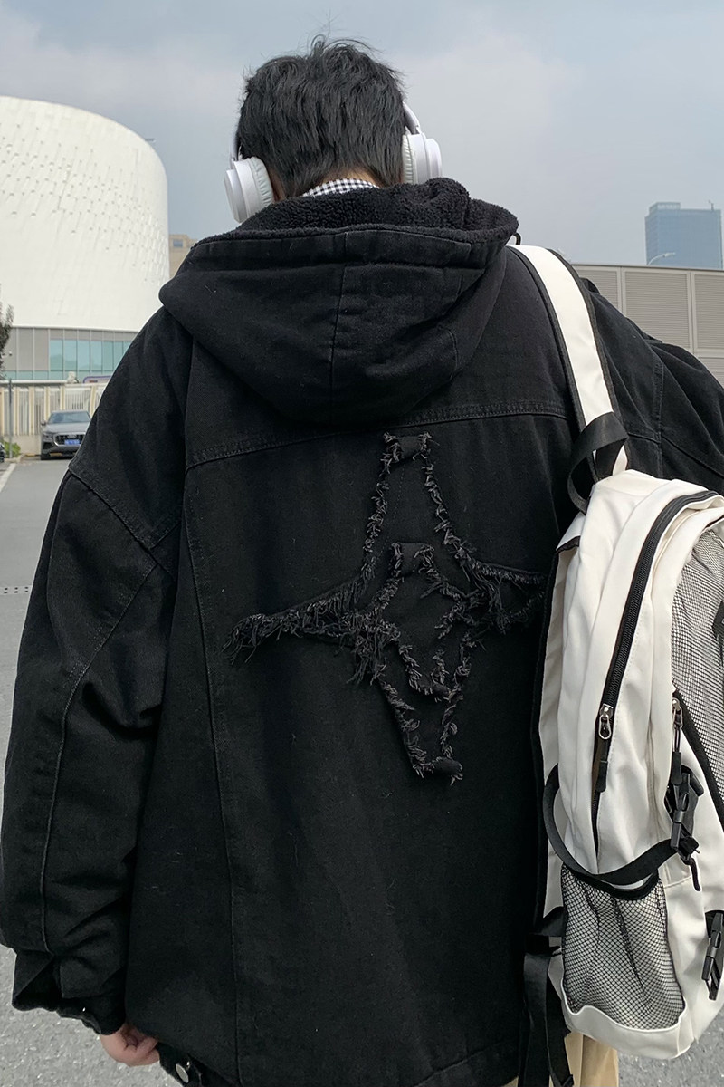 709-MY1506-P145 情侣冬季单人牛仔棉衣外套羊羔毛刺绣连帽加厚图片