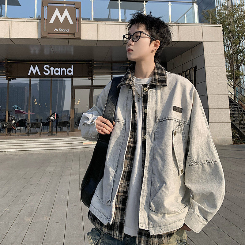 709-JK05-P125秋季上新男全棉水洗牛仔翻领假两件夹克情侣外套,男装工装外套,星座709