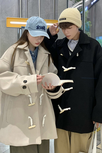709-JK891-P130 春秋休闲牛角扣毛呢大衣男女外套宽松 情侣图图片