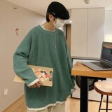 709-MY22-P80单人港风原创复古宽松圆领纯色宽松百搭毛衣，男装针织衫/毛衣，星座709