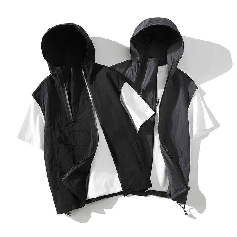 709-MJ93-P70白底新款春季纯色简约连帽无袖防晒马甲，男装防晒衣，星座709