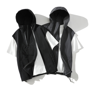 709-MJ93-P70 白底 新款春季纯色简约连帽无袖防晒马甲，男装防晒衣，星座709