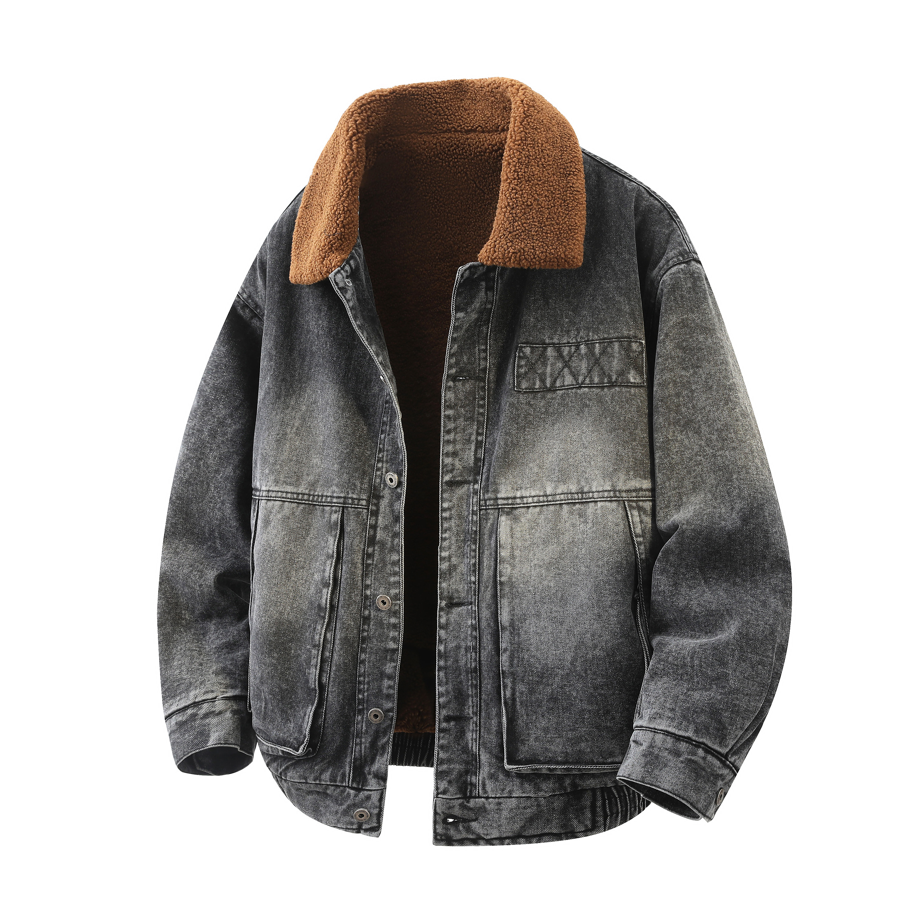 709-MY1815-P145冬季新款白底宽松休闲加绒水洗牛仔外套,男装工装外套,星座709