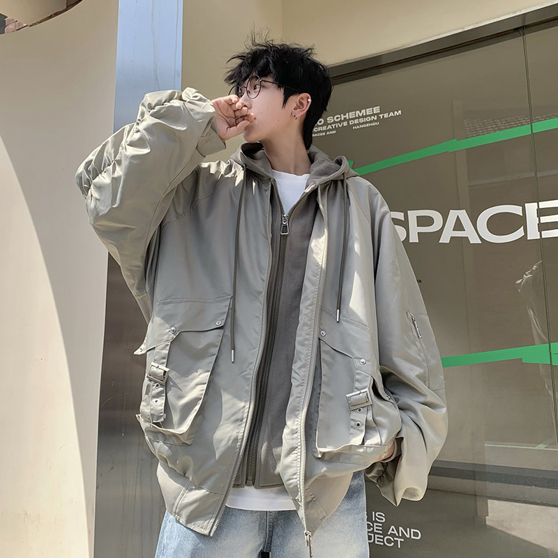 709-JK911-P130 情侣美式棒球服假两件飞行员夹克休闲外套连帽男图片