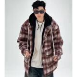 709-MY1650-P145冬季情侣潮牌连帽假两件格子外套加厚棉衣男，男装棉衣，星座709