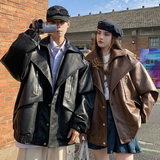 709-JK877-P145小众西装领皮衣夹克拉链装饰纯色外套情侣，男装夹克，星座709