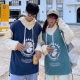 709-W017-P55港风假两件小熊印花宽松大码连帽百搭卫衣情侣，男装卫衣，星座709
