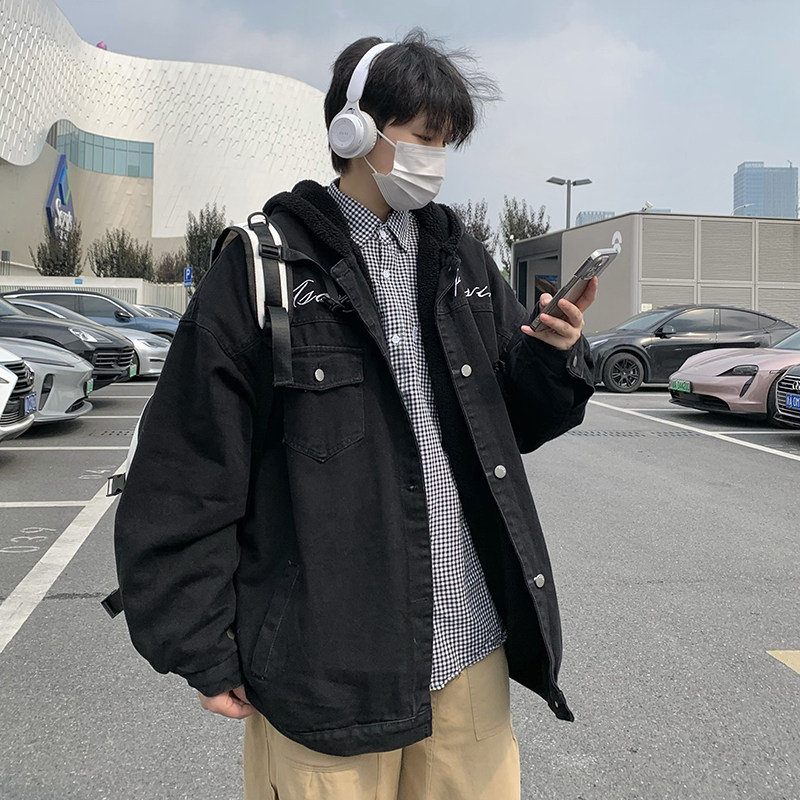 709-MY1506-P145 情侣冬季单人牛仔棉衣外套羊羔毛刺绣连帽加厚图片
