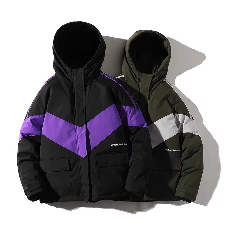 709-MY10-P115 冬季白底潮流加厚工装拼色连帽棉服外套男，男装棉衣，星座709