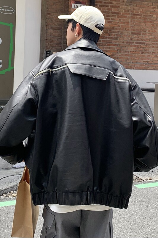 709-JK877-P145小众西装领皮衣夹克拉链装饰纯色外套单人,男装夹克,星座709