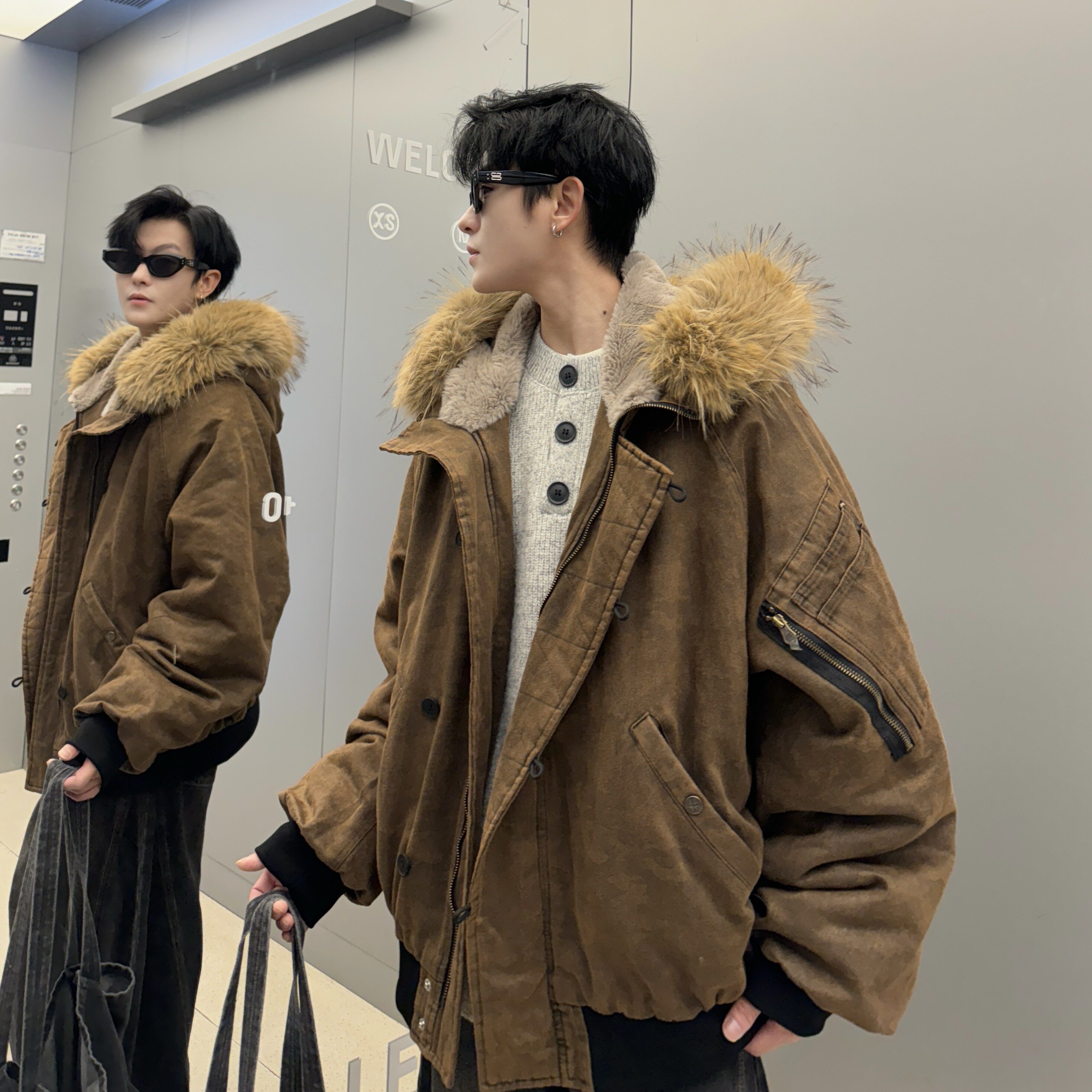709-MY1830-P195冬季新款单人美式休闲可拆卸毛领连帽棉服,男装棉衣,星座709