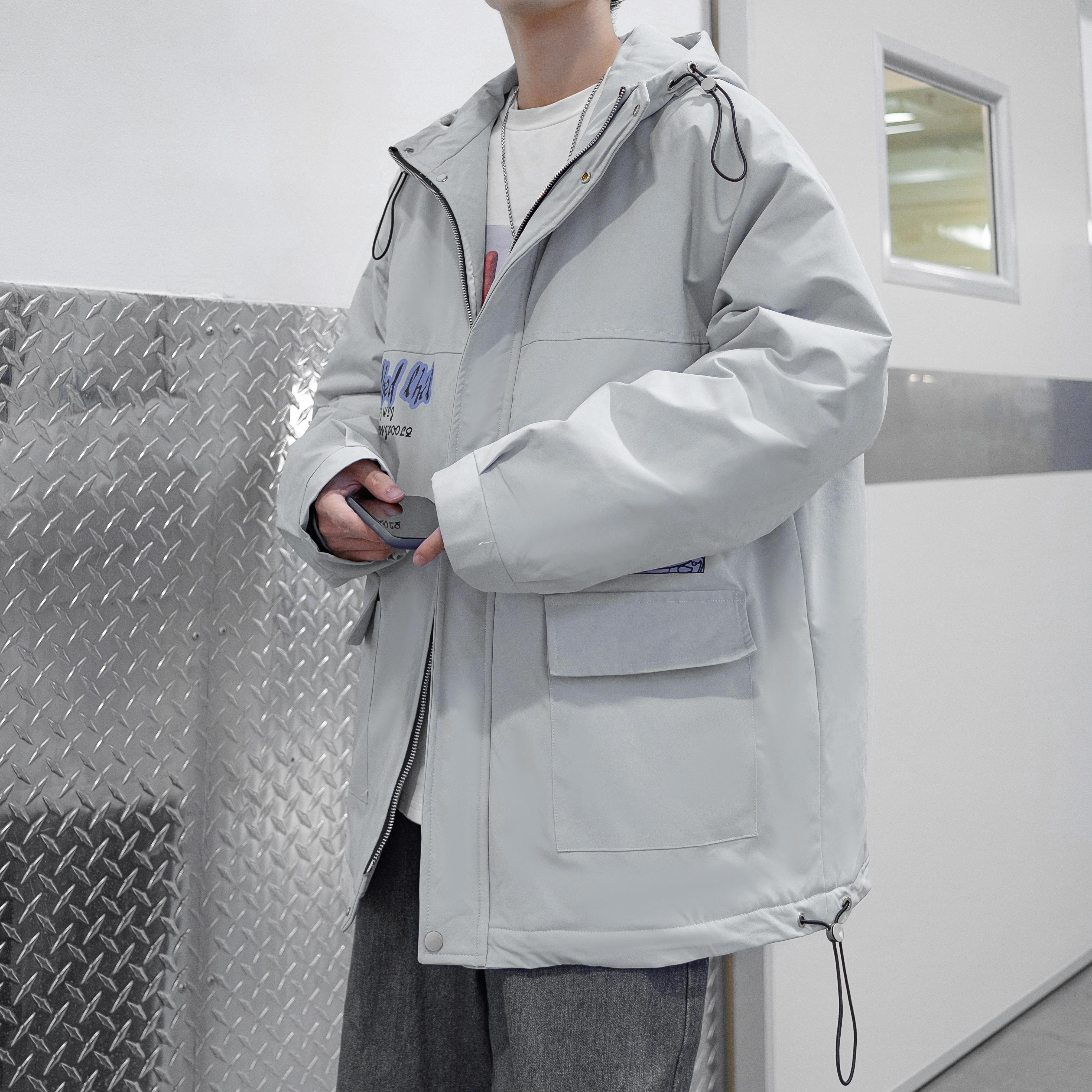709-MY608-P80冬季单人港风冬季加厚连帽印花百搭棉衣外套男,男装棉衣,星座709