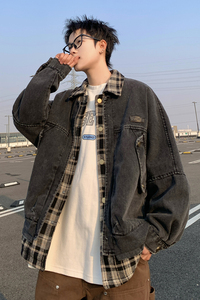 709-JK05-P125 秋季上新男全棉水洗牛仔翻领假两件夹克情侣外套图片