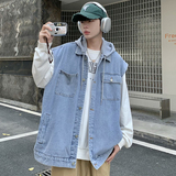 709-MJ71-P75春秋休闲连帽可脱卸纯色牛仔马甲外套上衣单人，女装短外套，星座709