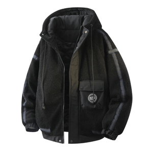 709-MY1833-P145 冬季新款 白底 简约休闲百搭羊羔毛连帽棉服图片