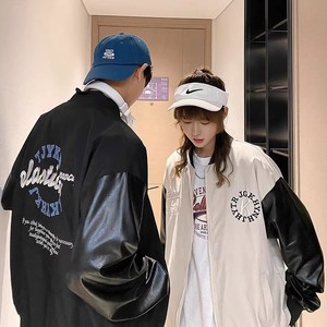 709-JK805-P85 春秋原创宽松拼接绣字上衣百搭休闲夹克外套情侣图片