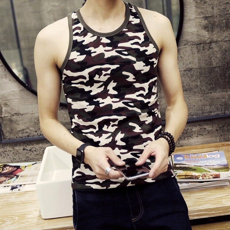 709-B11-P10单人迷彩工字背心运动休闲全棉吸汗修身跑量款外贸，男装背心/马甲，星座709