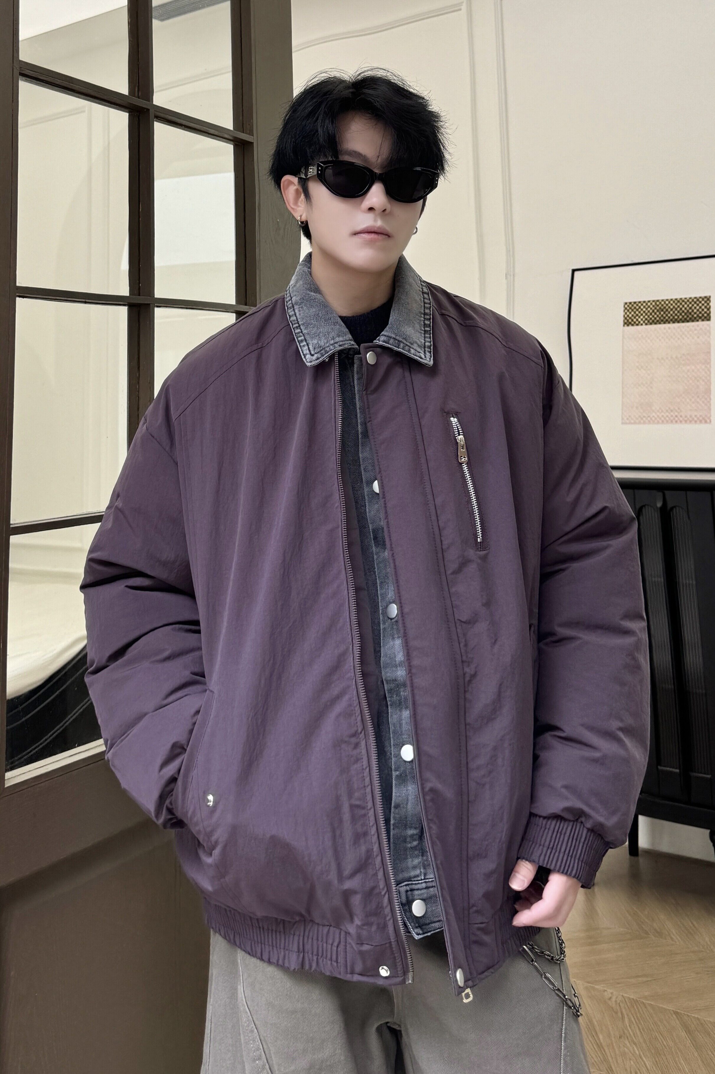 709-MY1820-P145冬季新款单人美式复古假两件牛仔翻领棉衣外套,男装棉衣,星座709