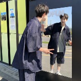 709-TZ23-P130单人夏季新款休闲牛仔衬衣套装，男装衬衫，星座709