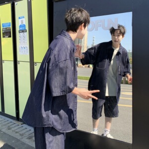 709-TZ23-P130 单人 夏季新款 休闲牛仔衬衣套装图片