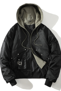 709-JK911-P130 情侣美式棒球服假两件飞行员夹克休闲外套连帽图片