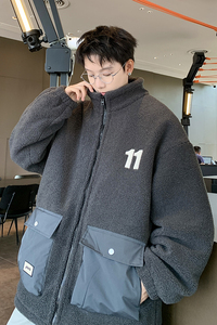 709-MY1622-P135 冬季羊羔毛立领刺绣大口袋加厚棉衣外套男图片