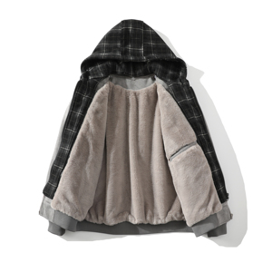 709-MY1821-P155 冬季新款 白底 美式宽松休闲假两件可拆帽棉服图片