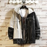709-JK817-P125春秋连帽拉链皮衣呢子拼接百搭休闲夹克挂拍，男装夹克，星座709