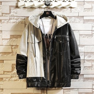 709-JK817-P125 春秋连帽拉链皮衣呢子拼接百搭休闲夹克挂拍，男装夹克，星座709