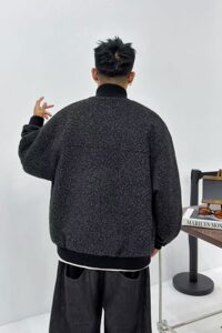 709-MY1818-P165 冬季新款单人高级感休闲百搭螺纹立领仿呢外套图片
