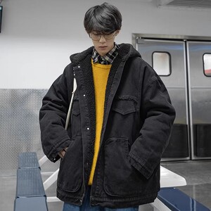 709-MY609-P130 冬季单人加厚羊羔毛连帽百搭牛仔棉衣外套图片