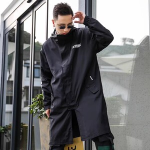 709-F080-P105 春季港风单人宽松中长款外套连帽百搭风衣男图片