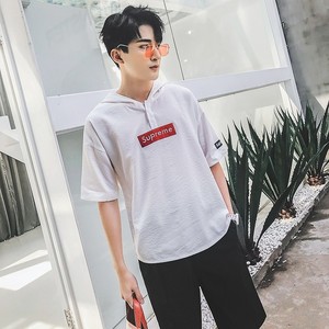 709-T02 P35 23夏 外贸跑量大码学生情侣港风日系潮牌连帽T恤透气图片