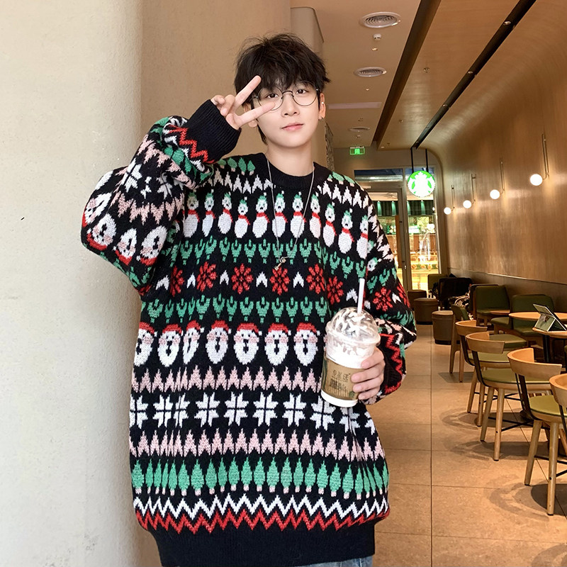 709-MY100-P95圣诞毛衣节日针织宽松圆领套头情侣装潮上衣男,男装针织衫/毛衣,星座709