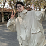 709-JK08-P100春季上新日系简约休闲连帽纯色夹克百搭外套宽松男，男装夹克，星座709