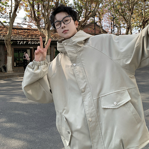 709-JK08-P100 春季上新日系简约休闲连帽纯色夹克百搭外套宽松男图片