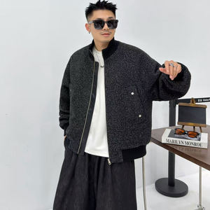 709-MY1818-P165冬季新款单人高级感休闲百搭螺纹立领仿呢外套