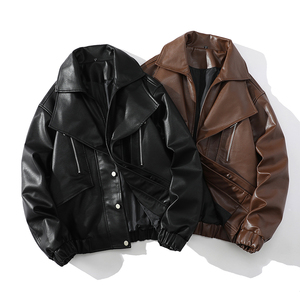 709-JK877-P145 小众西装领皮衣夹克拉链装饰纯色外套 白底，男装夹克，星座709