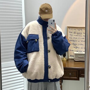 709-MY1001-P115 冬季单人立领开衫羊羔毛拼鹿绒皮加厚潮流男图片